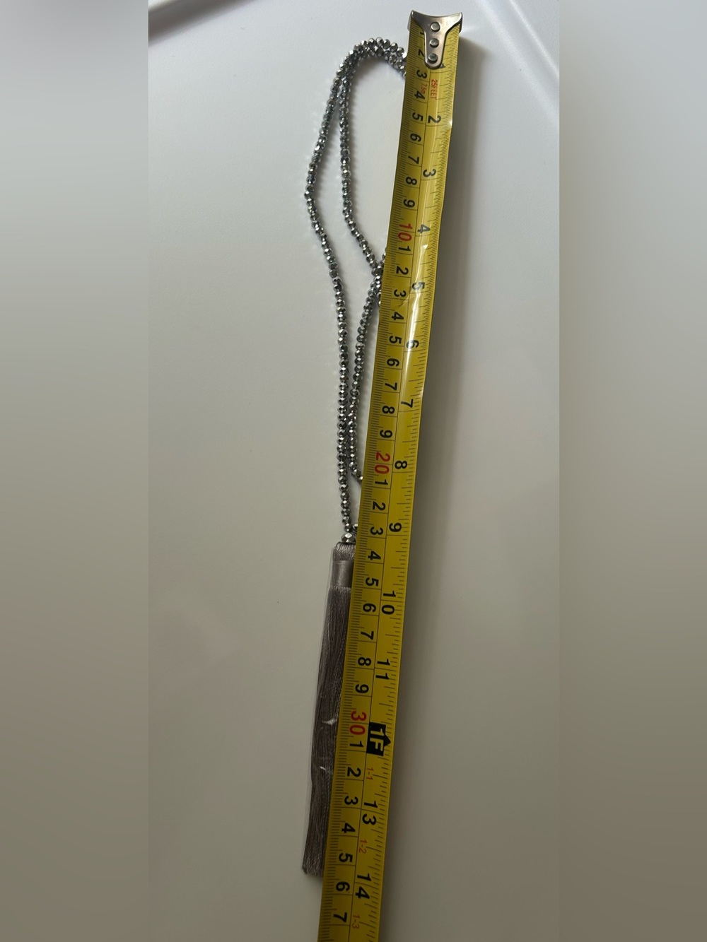 Gunmetal Beaded Long Necklace with Grey Silk Tassel Pendant - Picture 4 of 7